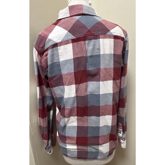 Vans Women's Red Plaid Long Sleeve Pocket Button Up Flannel Shirt - Size Small - Picture 3 of 5